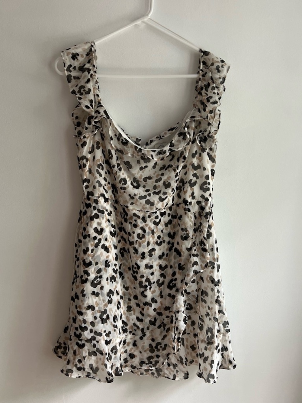 Blue Rain Leopard Print Ruffle Strap Mini Dress - Ivory, Black, Taupe